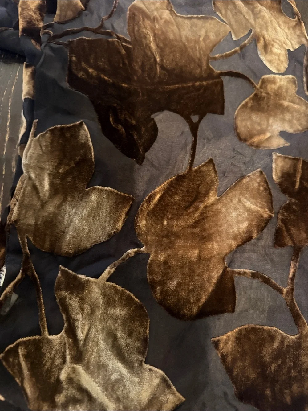 Vintage Gold Foil Leaf Pattern Scarf Wrap | Double Sided Two-Ply burnout velvet